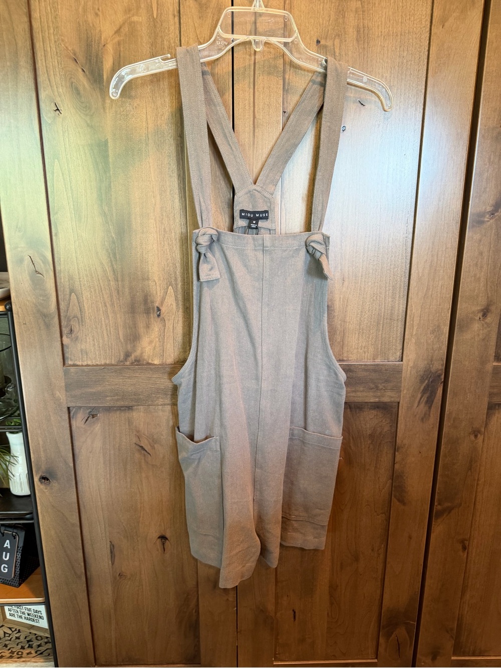 Mink Pink Taupe Linen-Blend Overall Shorts